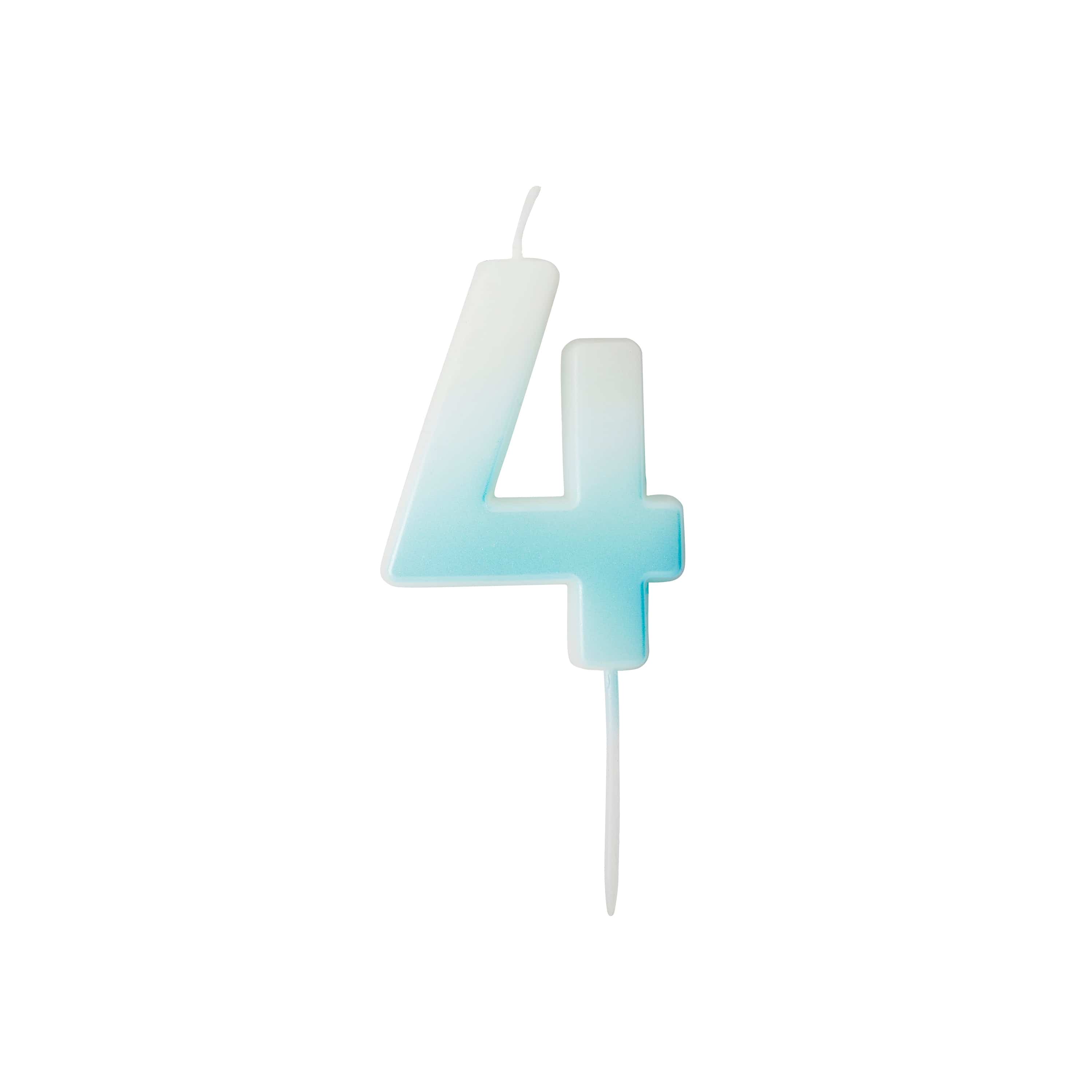 Blue Ombre Number 4 Cake Candle