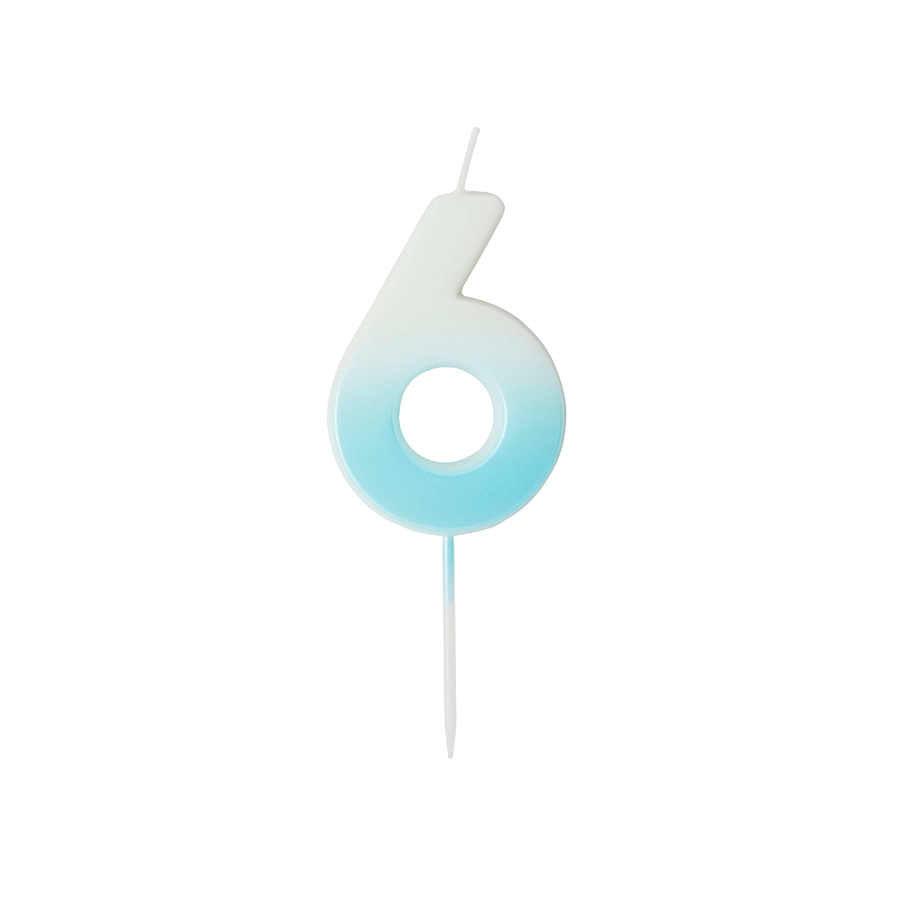 Blue Ombre Number 6 Cake Candle