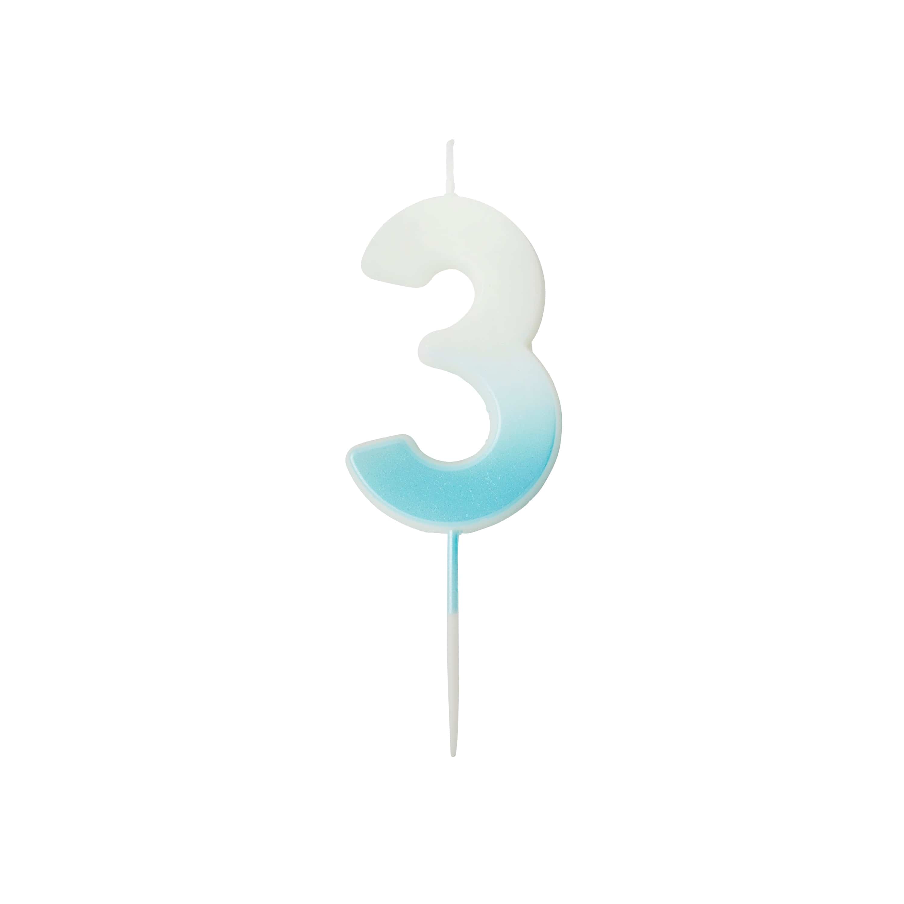 Blue Ombre Number 3 Cake Candle