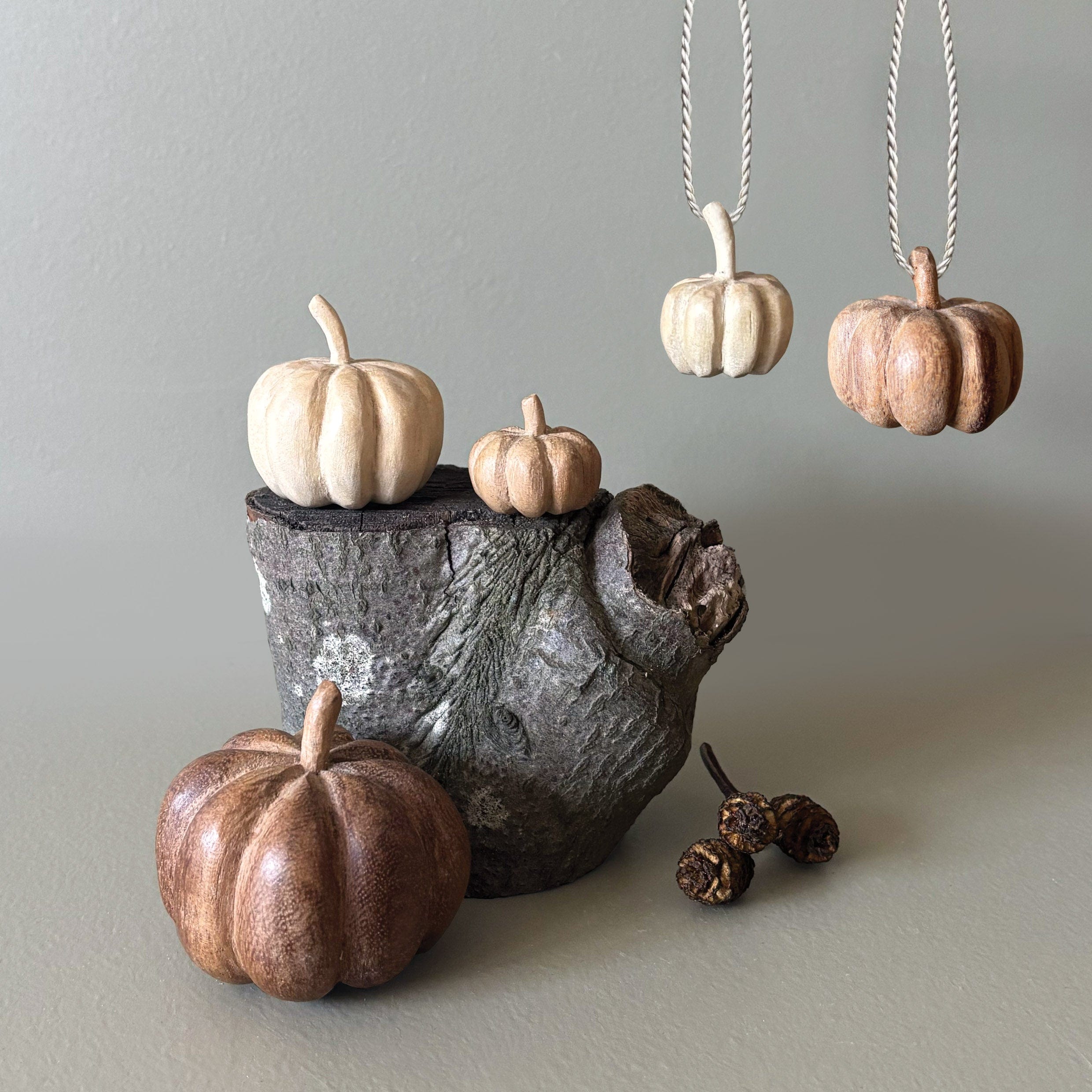 East of India White Wooden Pumpkin - Medium