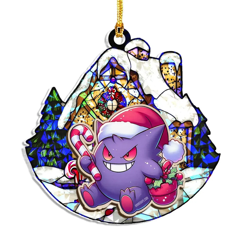 Gengar Pokemon Wood Shattered Glass Hologram Ornament - 8 in