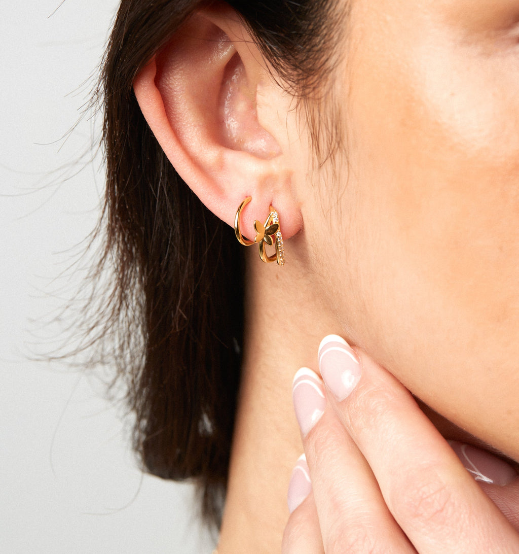 Double Twist Hoops Butterfly Pave Earrings - Illusion Earrings