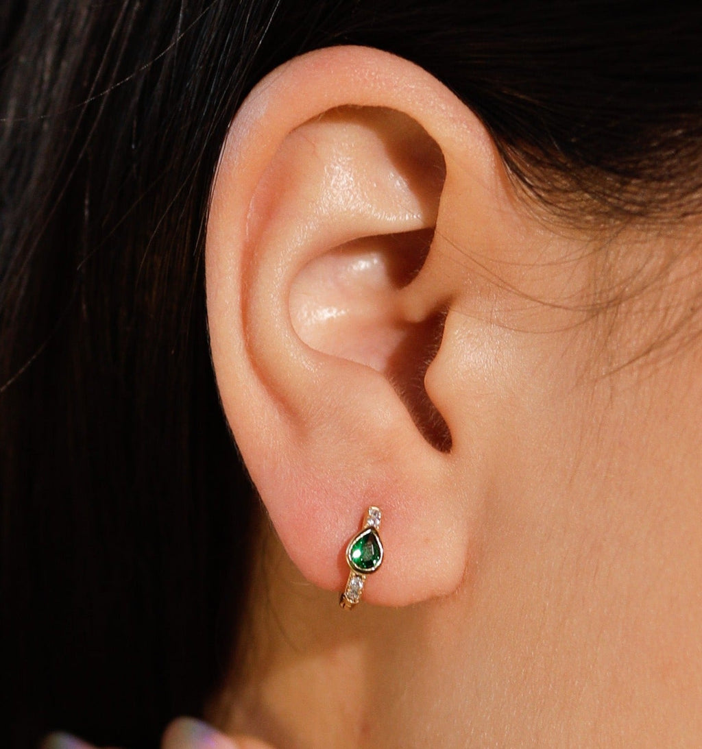 Emerald Teardrop Hoop Earrings