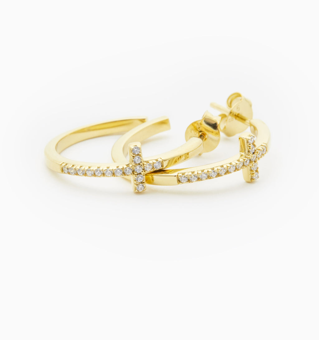 Cross Pave Hoop Earrings