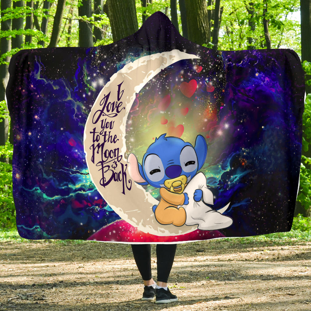 Cute Baby Stitch Love You To The Moon Galaxy Hooded Blanket