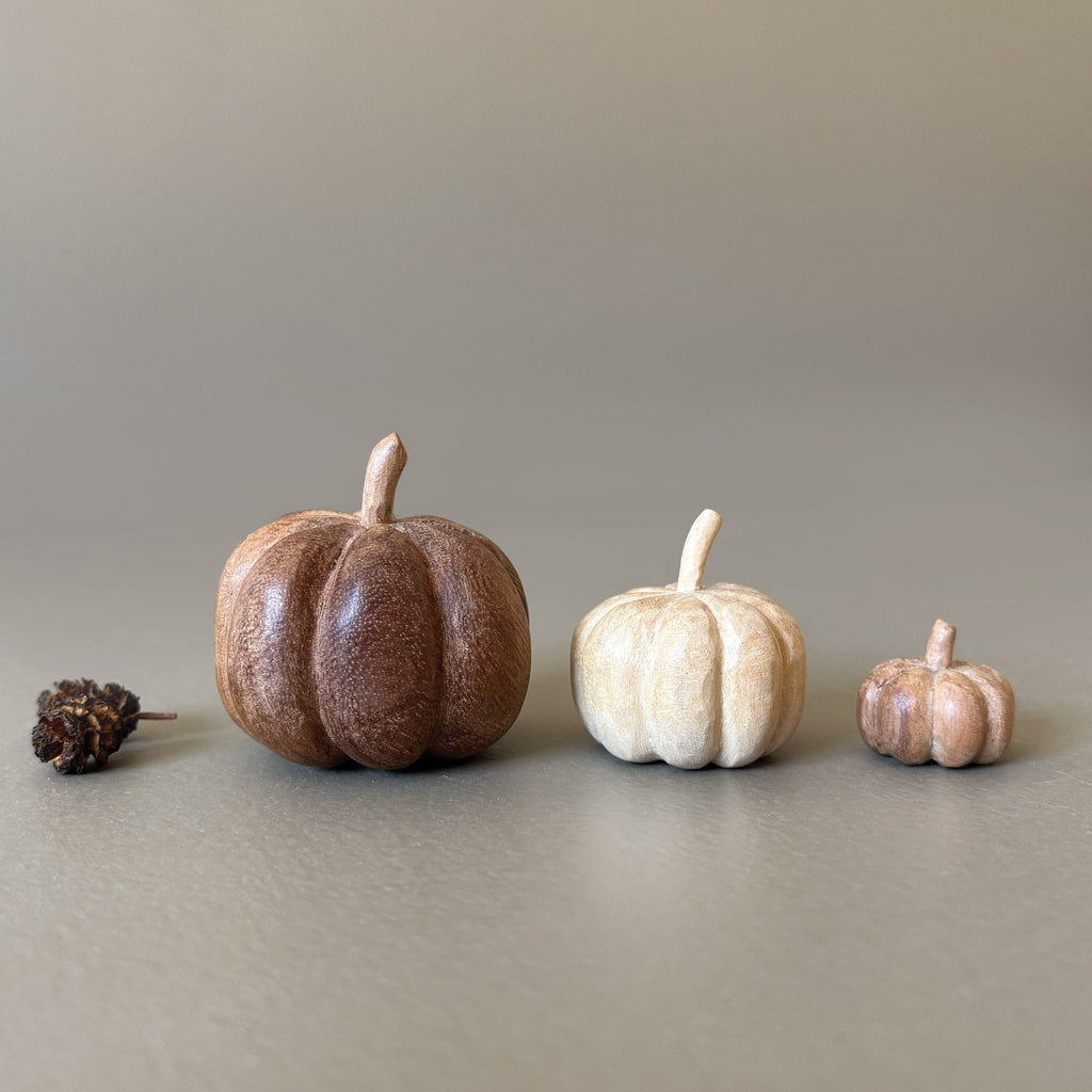 East of India White Wooden Pumpkin - Medium