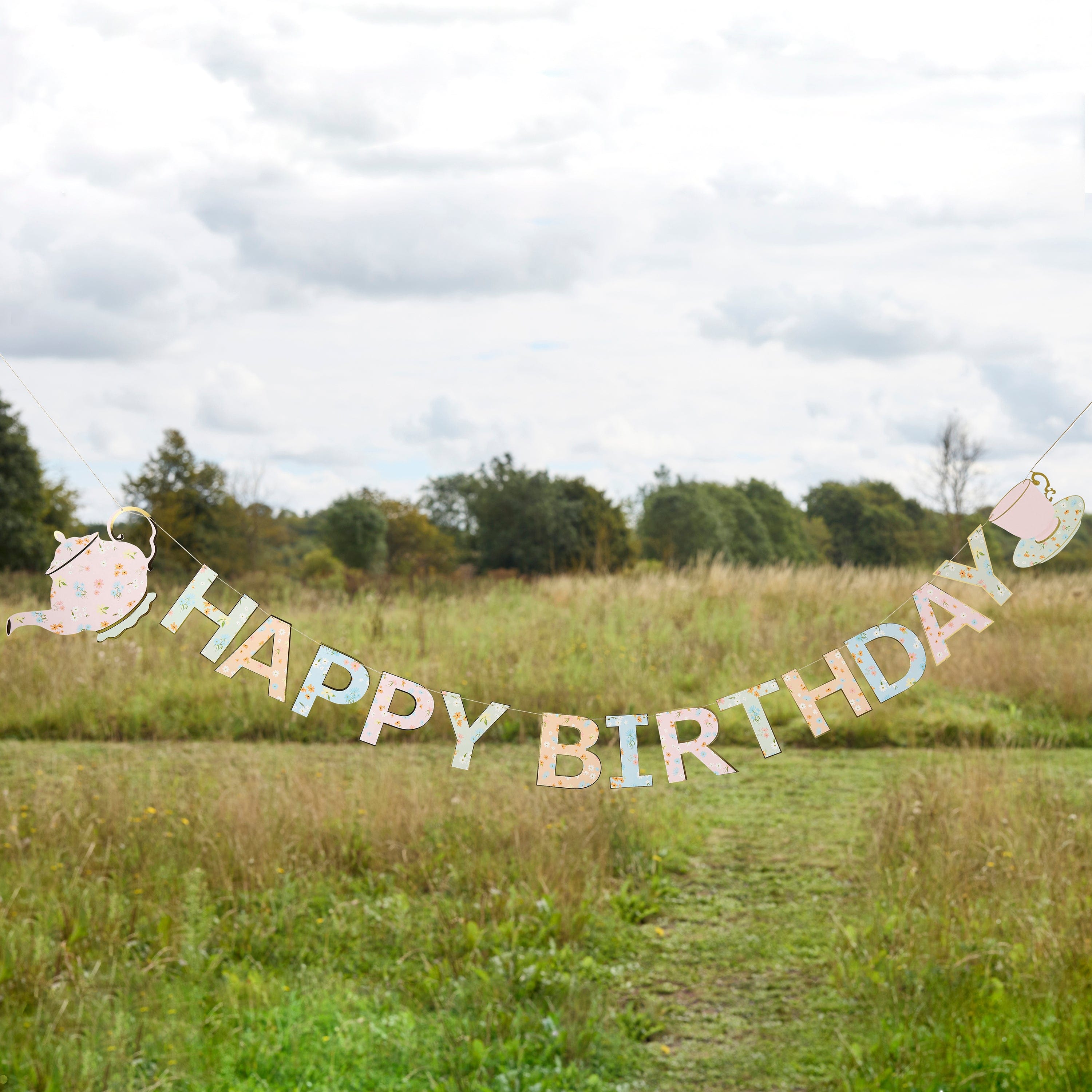 Floral Tea Party Happy Birthday Banner - 2.5m