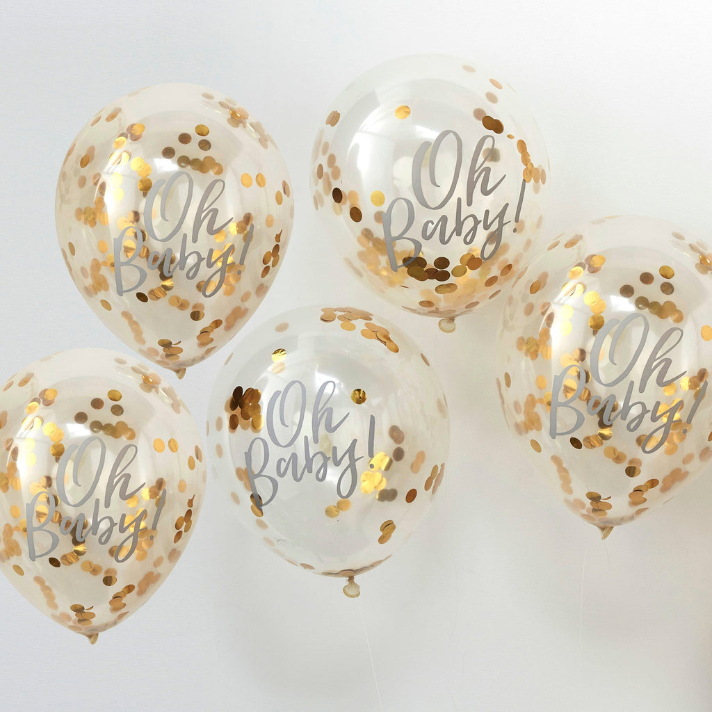 Gold Confetti Baby Shower Balloons x 5
